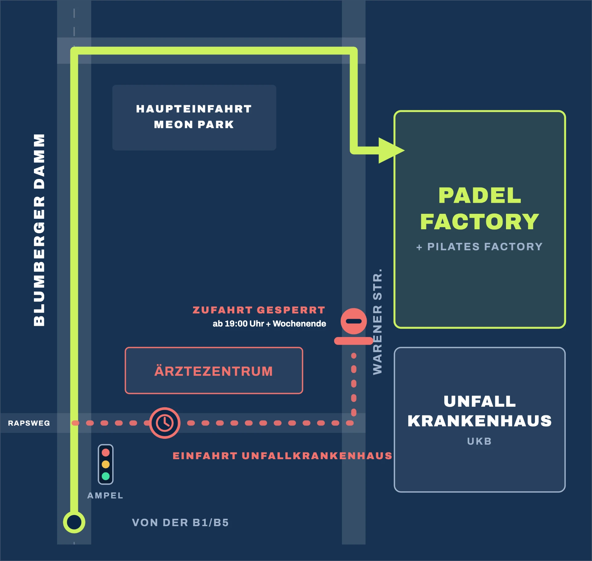 Anfahrtskarte zur Padel Factory Berlin über Blumberger Damm und Warener Str.