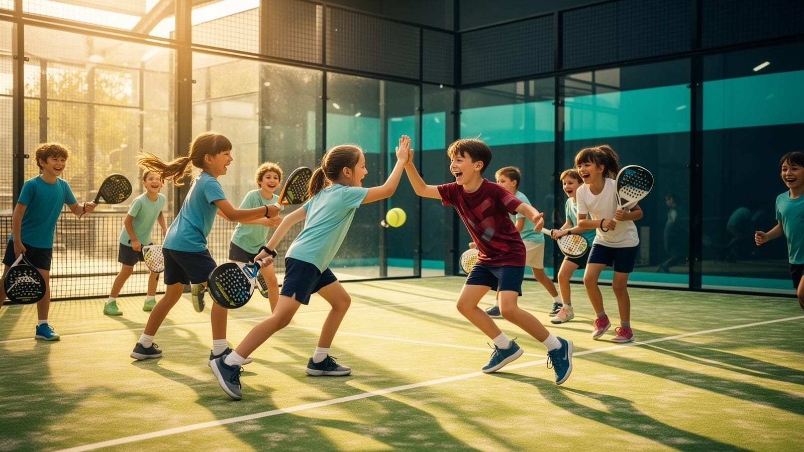 Kinder spielen Padel beim Feriencamp der Padel Factory Berlin