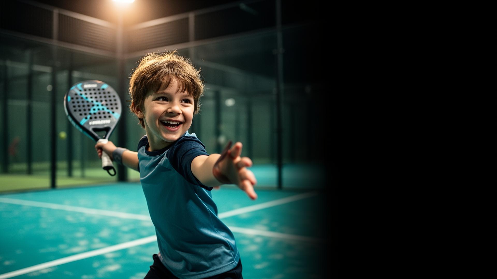 Lachendes Kind beim Padelspielen in der Padel Factory Berlin